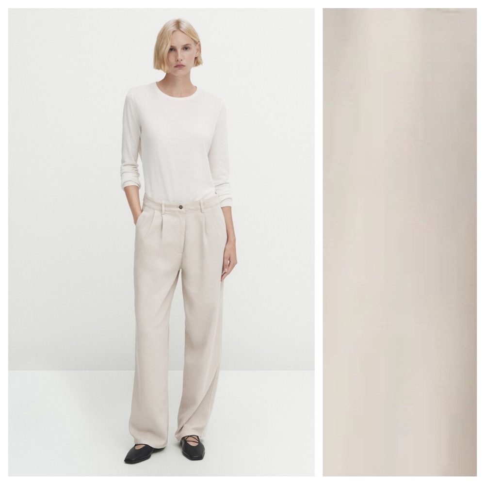 NWT. Massimo Dutti Beige 100% Lyocell Loose Fit Trousers. Size 2 , 4.